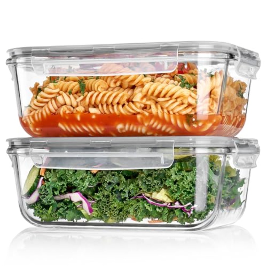 Food Storage Glass Containers Large - 2Pack 1860ml/63oz Large Glass Storage Containers