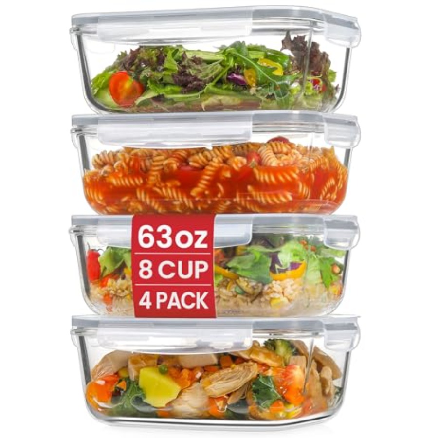 Food Storage Meal Prep - 4 Pack 8 Cups/ 63oz Large