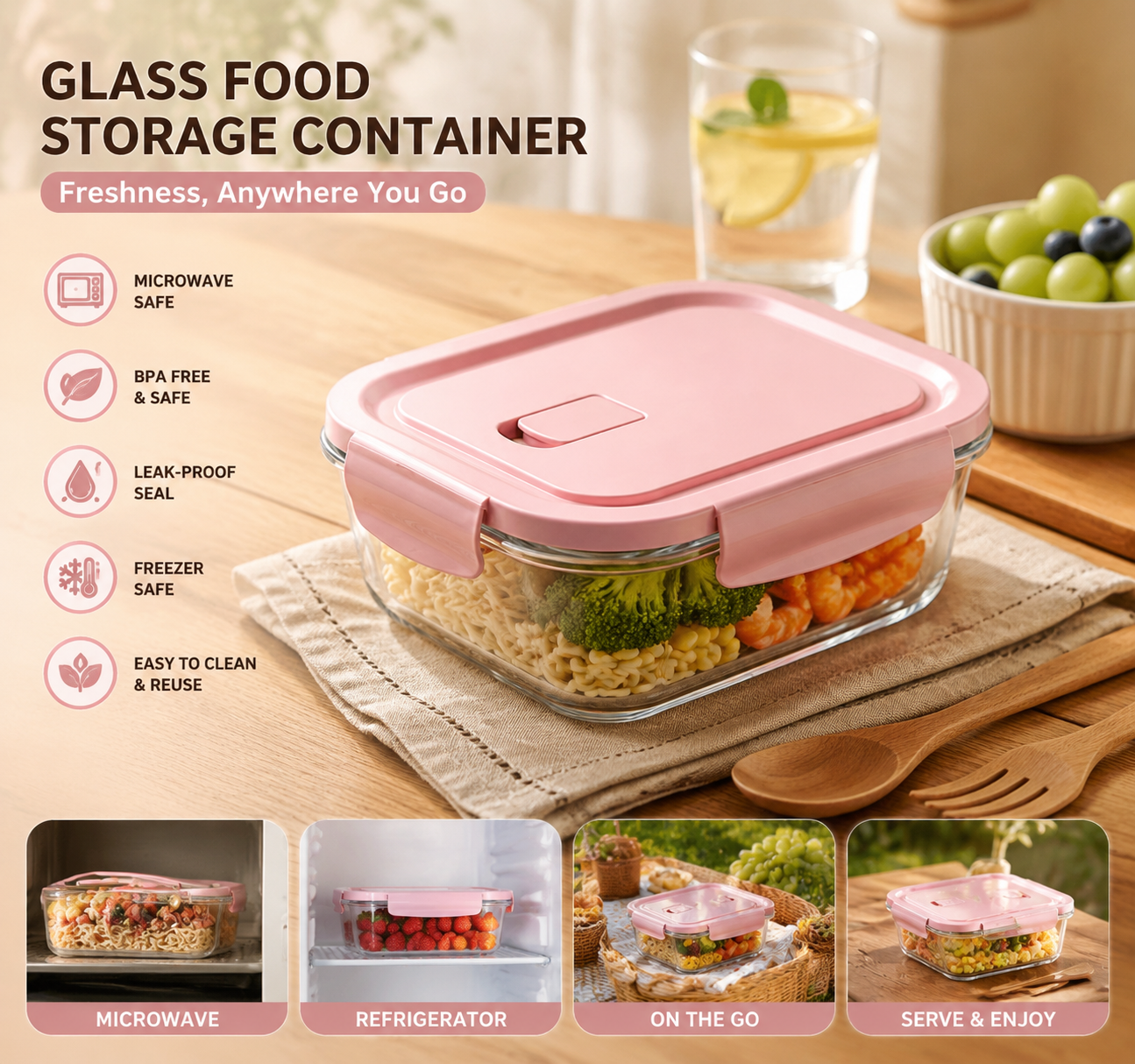 Food Storage Meal Prep - High Borosilicate Glass Food Storage Container