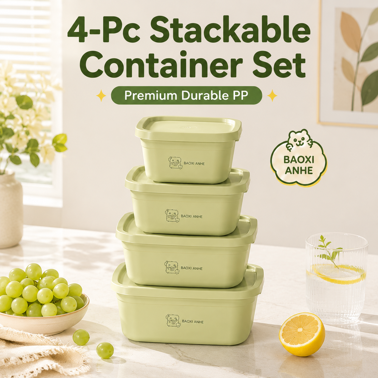Food Storage Meal Prep - 4Pcs Stackable Food Storage Containers with