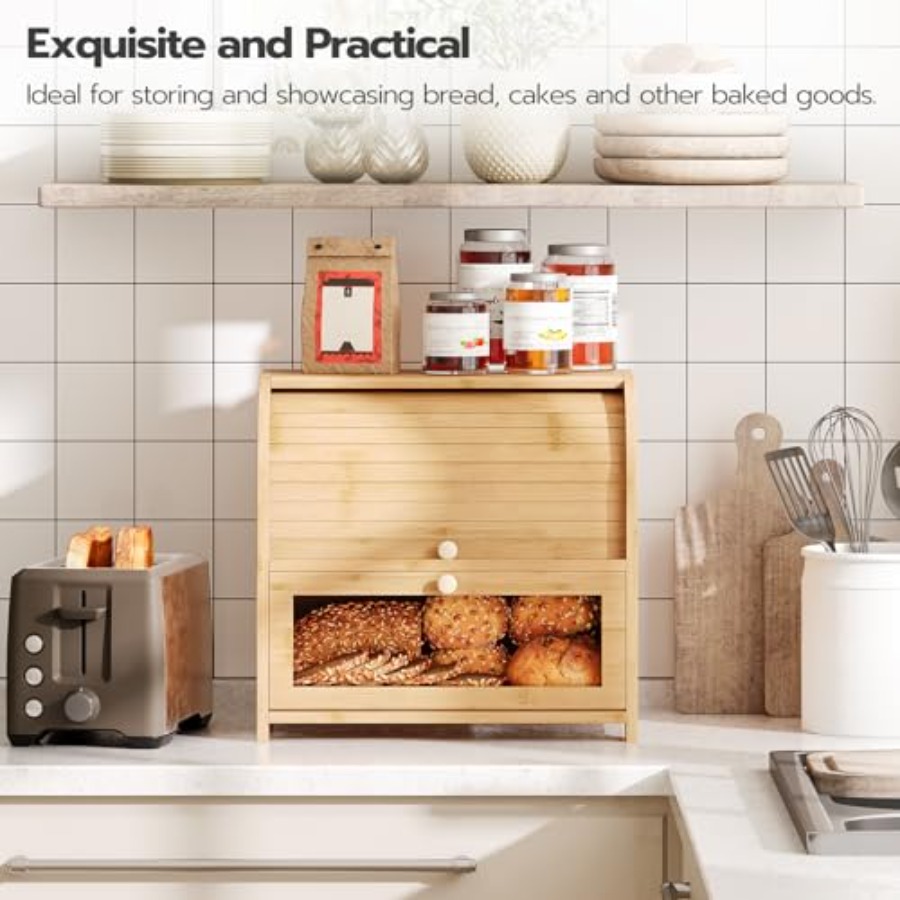 Bread Box, Bamboo Bread Box fo - Food Storage Large のレビューと価格