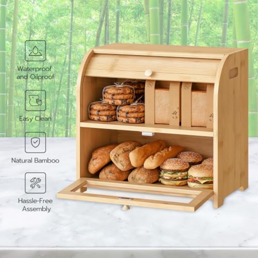 Bread Box, Bamboo Bread Box fo - Food Storage Large のレビューと価格