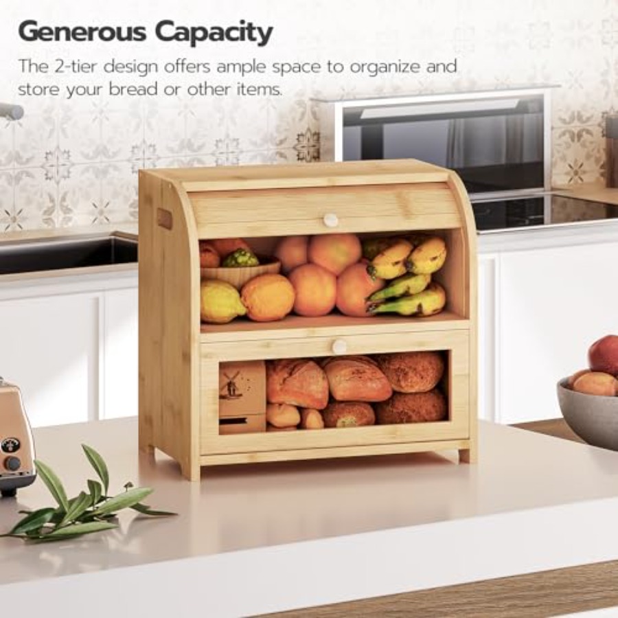 Bread Box, Bamboo Bread Box fo - Food Storage Large のレビューと価格