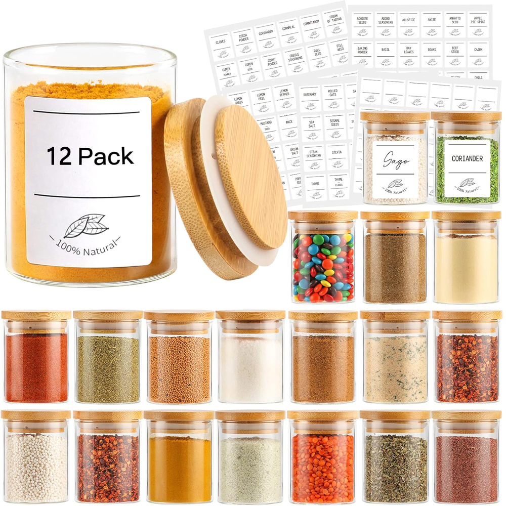4oz Glass Spice Jars with Bamb - Food Storage Drums のレビューと価格