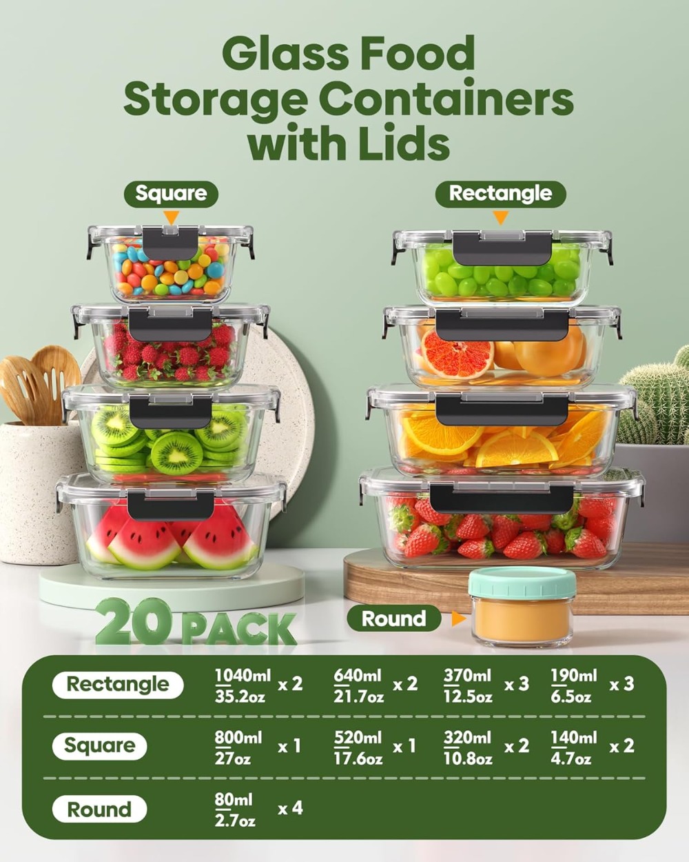 40 PCS Glass Food Storage Cont - Glass Meal Prep Container のレビューと価格