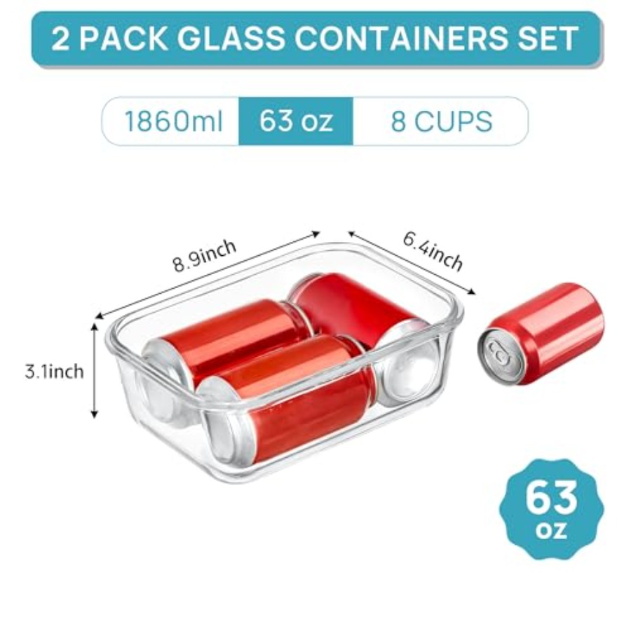 2Pack 1860ml/63oz Large Glass  - Food Storage Glass Containers Large のレビューと価格