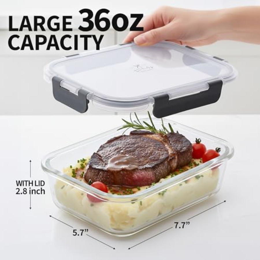 5 Piece Large 36oz Glass Tuppe - Food Storage Glass Containers Large のレビューと価格