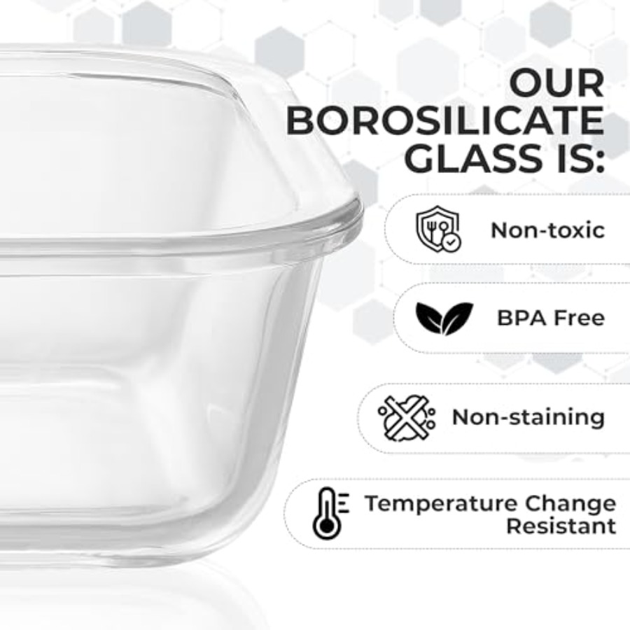 5 Piece Large 36oz Glass Tuppe - Food Storage Glass Containers Large のレビューと価格