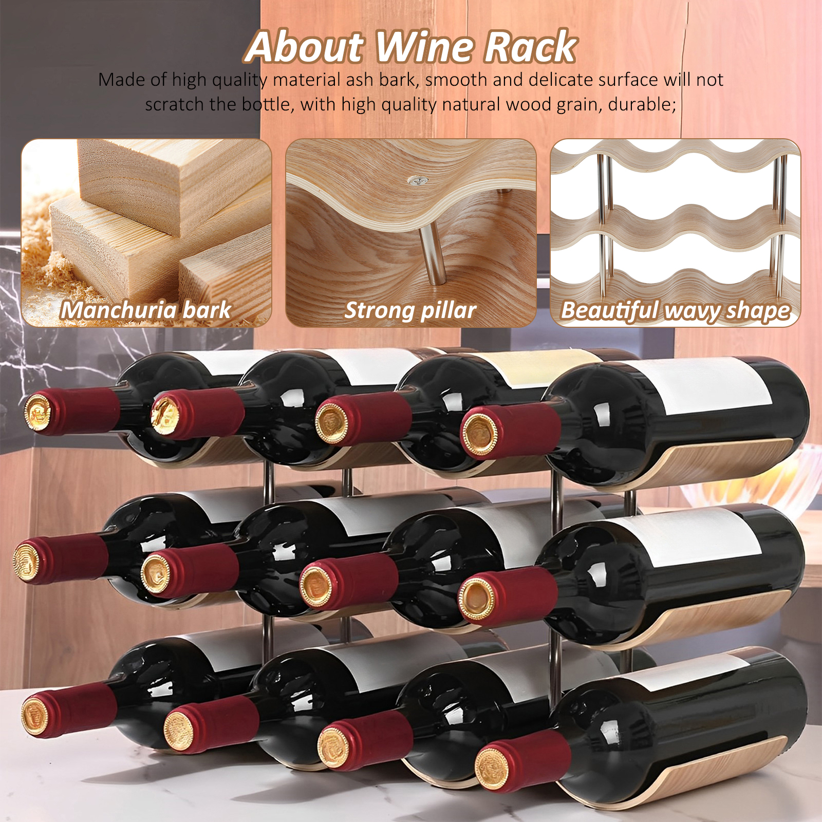 2/3-Tier Wooden Wine Rack Wavy - Food Storage Tank のレビューと価格