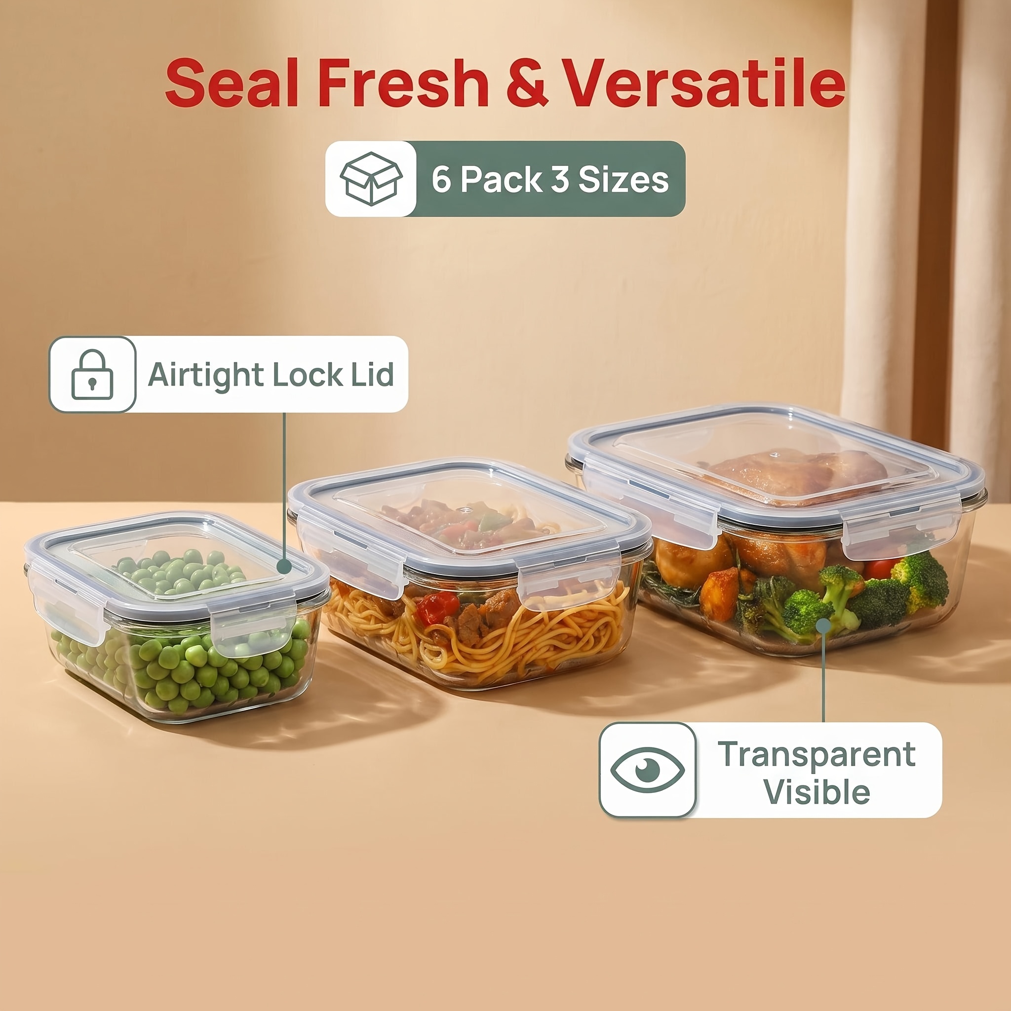 6 Pack Meal Prep Container Set - Food Storage Glass Containers Large のレビューと価格