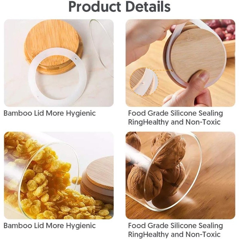 12 Glass Jars Set with Bamboo  - Food Storage Glass Containers Large のレビューと価格