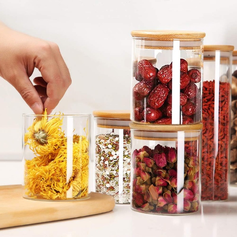 12 Glass Jars Set with Bamboo  - Food Storage Glass Containers Large のレビューと価格