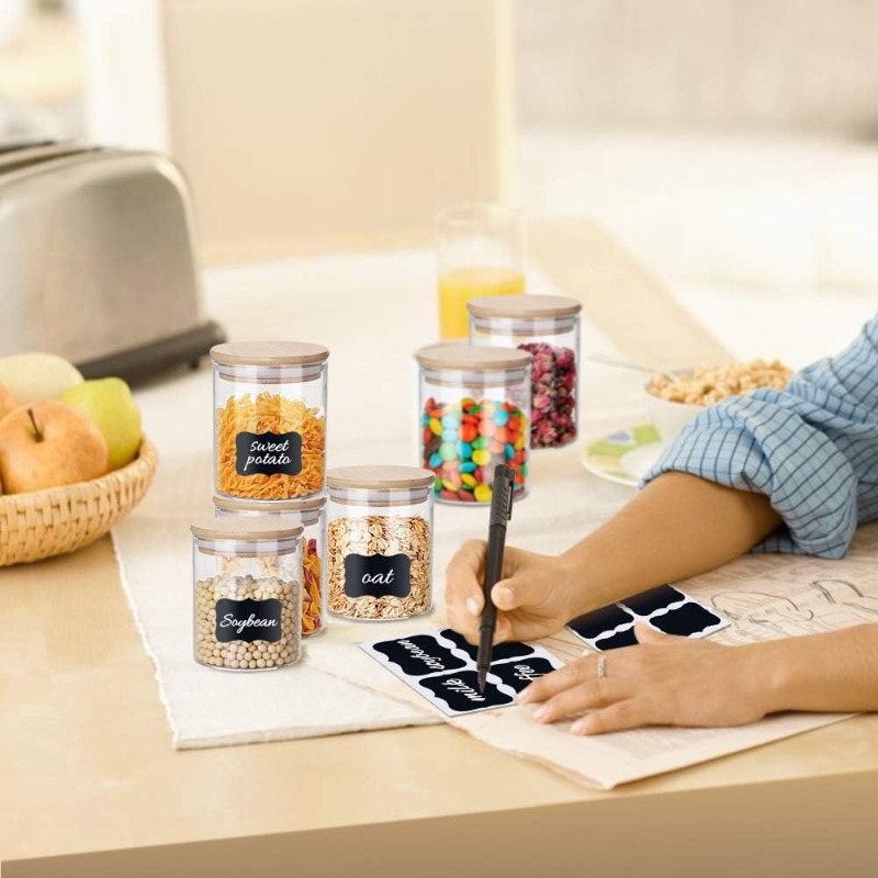 12 Glass Jars Set with Bamboo  - Food Storage Glass Containers Large のレビューと価格