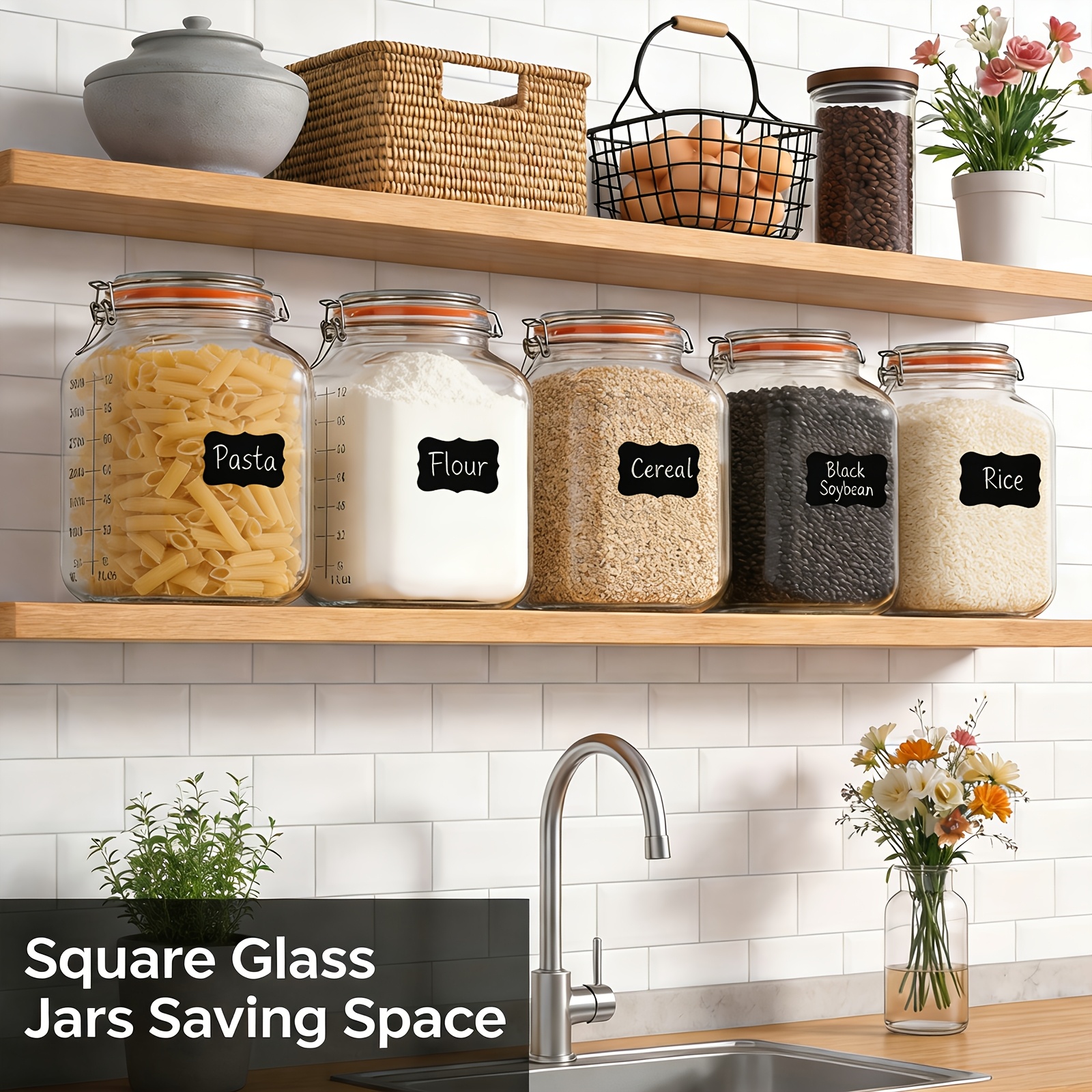 2-Pack Square Glass Storage Ja - Food Storage Without Pantry のレビューと価格