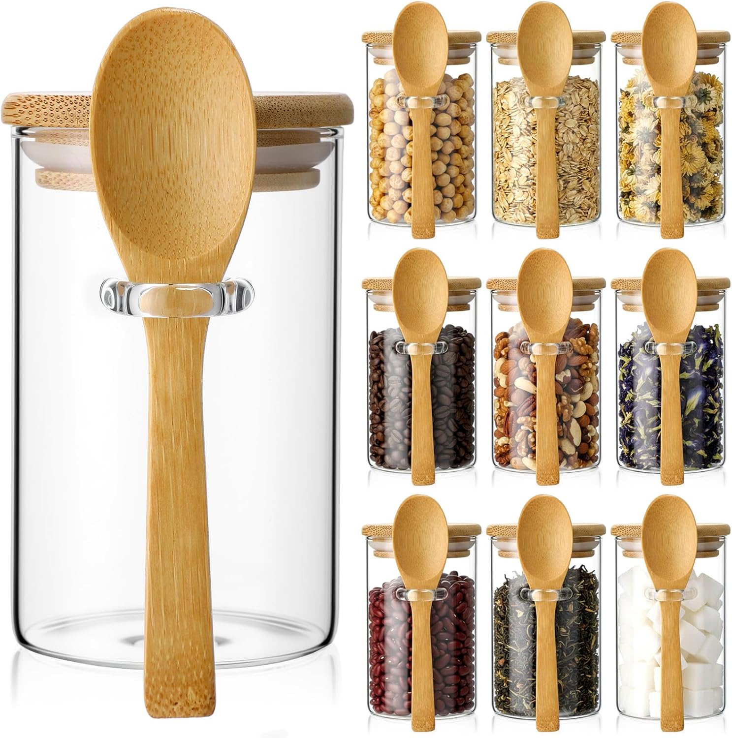 10 Pack Glass Jars with Bamboo - Food Storage Jar Set のレビューと価格