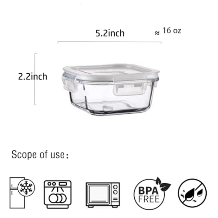 16oz Square Glass Food Storage - Food Storage Meal Prep のレビューと価格