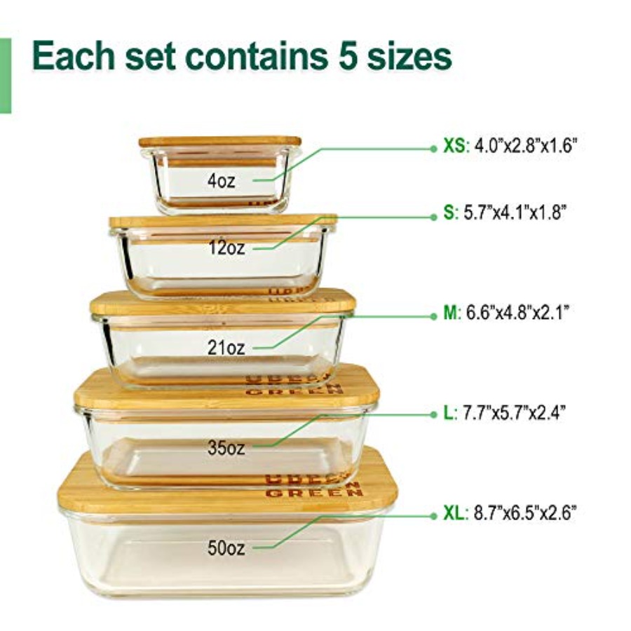 Glass Containers with Bamboo L - Food Storage Kitchen Container Set のレビューと価格