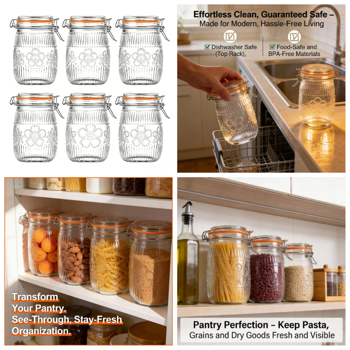 6 Pack Wide Mouth Mason Jars 3 - Food Storage Quart Containers のレビューと価格