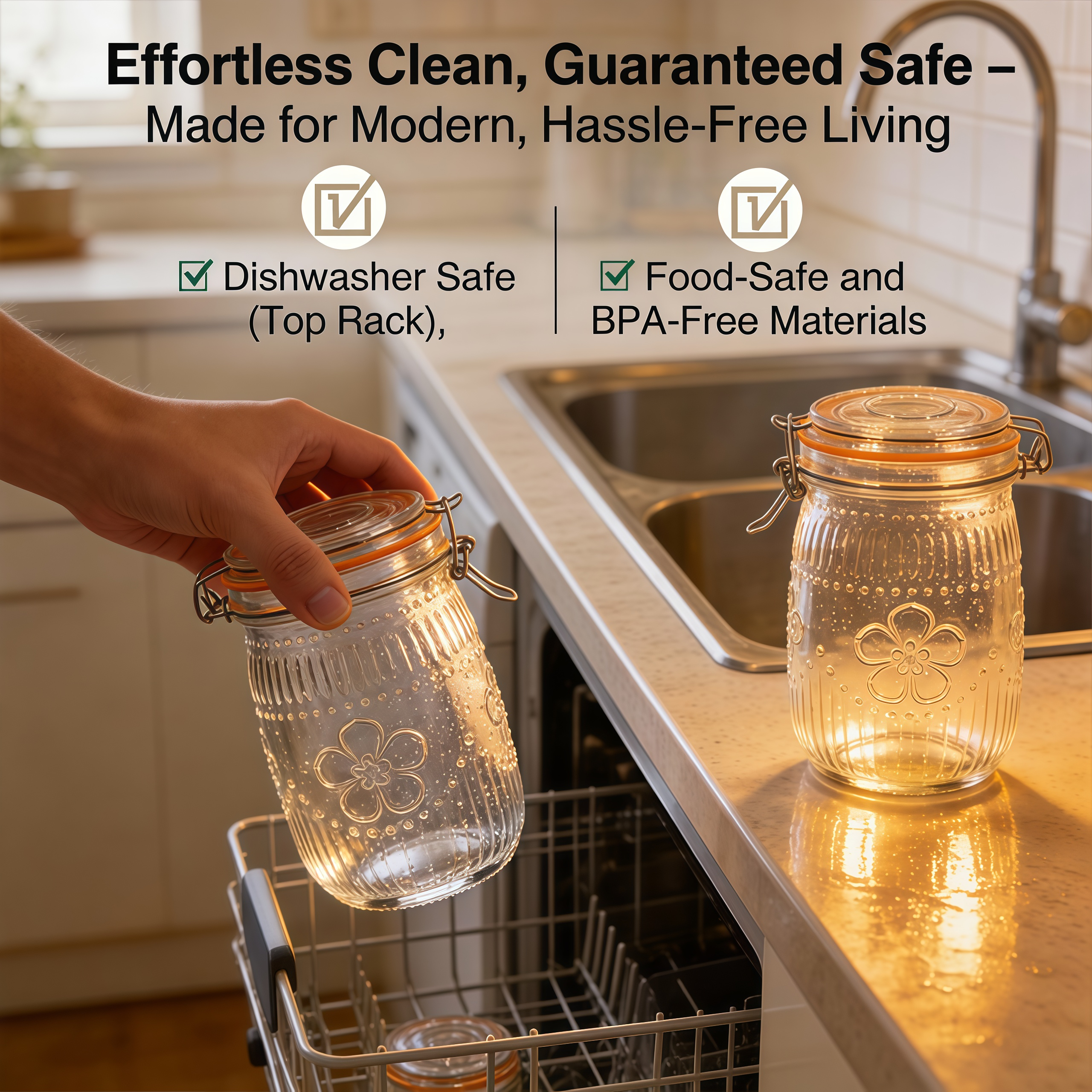 6 Pack Wide Mouth Mason Jars 3 - Food Storage Quart Containers のレビューと価格