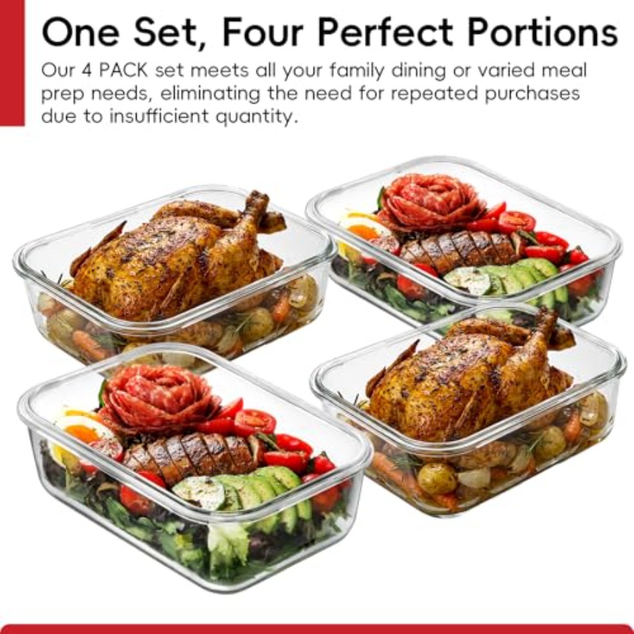 4 Pack 8 Cups/ 63oz Large Glas - Food Storage Meal Prep のレビューと価格