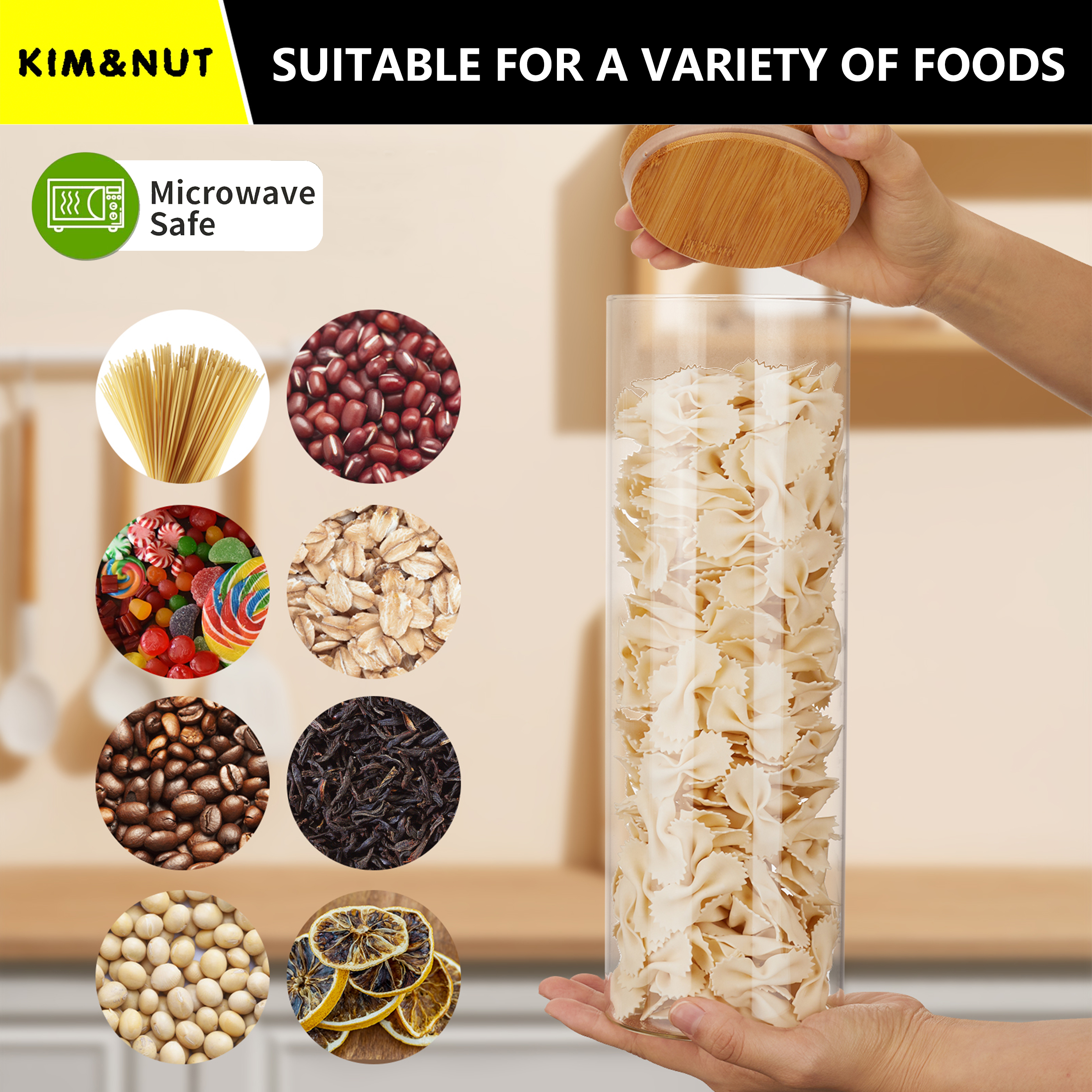 3 large-capacity glass jars wi - Food Storage Notes のレビューと価格
