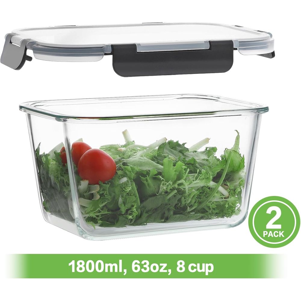 4-Piece 63oz Glass Food Storag - Glass Meal Prep Container のレビューと価格