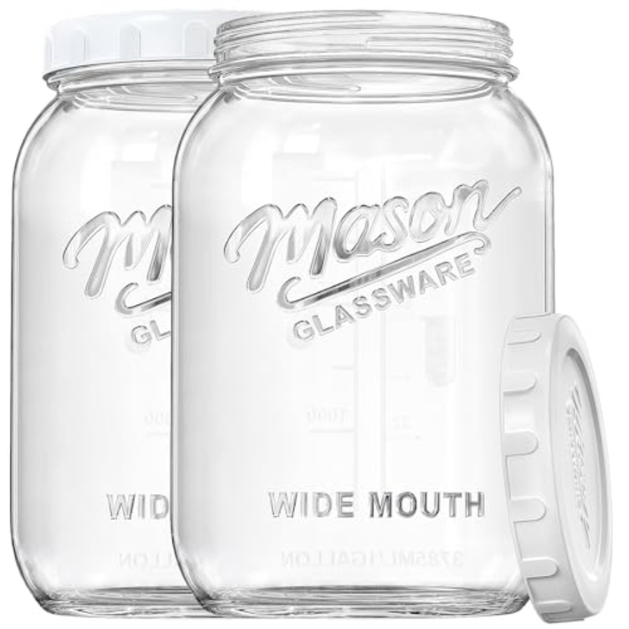 2 Pack Wide Mouth Mason Jars w - Food Storage Glass Containers Large のレビューと価格