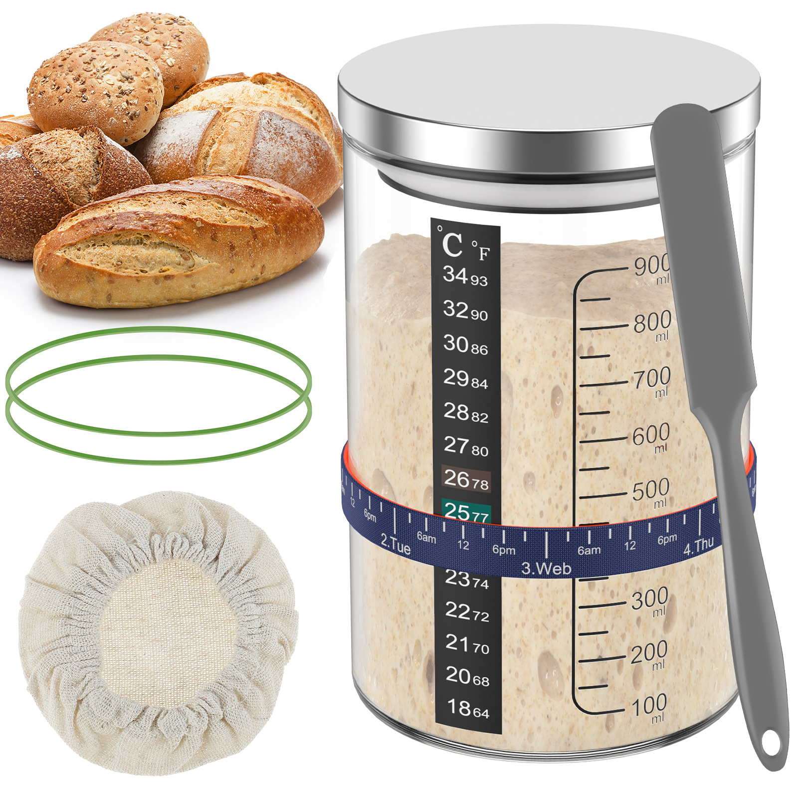 Sourdough Starter Jar Kit 900m - Food Storage Tank のレビューと価格