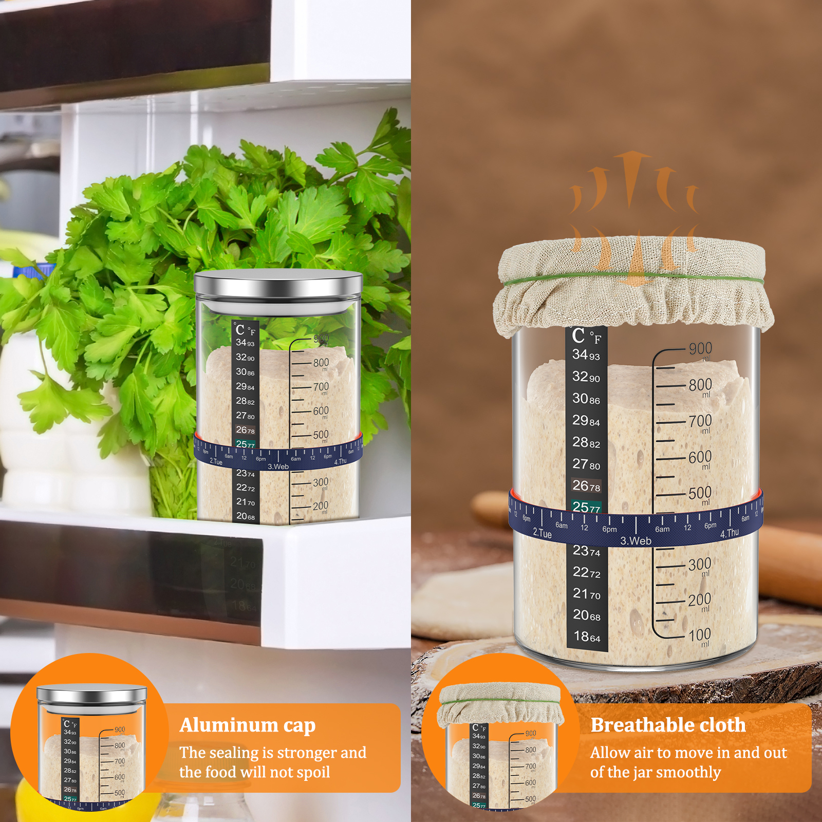 Sourdough Starter Jar Kit 900m - Food Storage Tank のレビューと価格