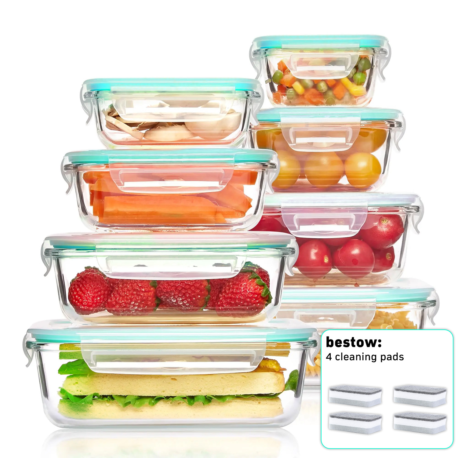 8-Pack Airtight Glass Food Sto - Glass Meal Prep Container のレビューと価格