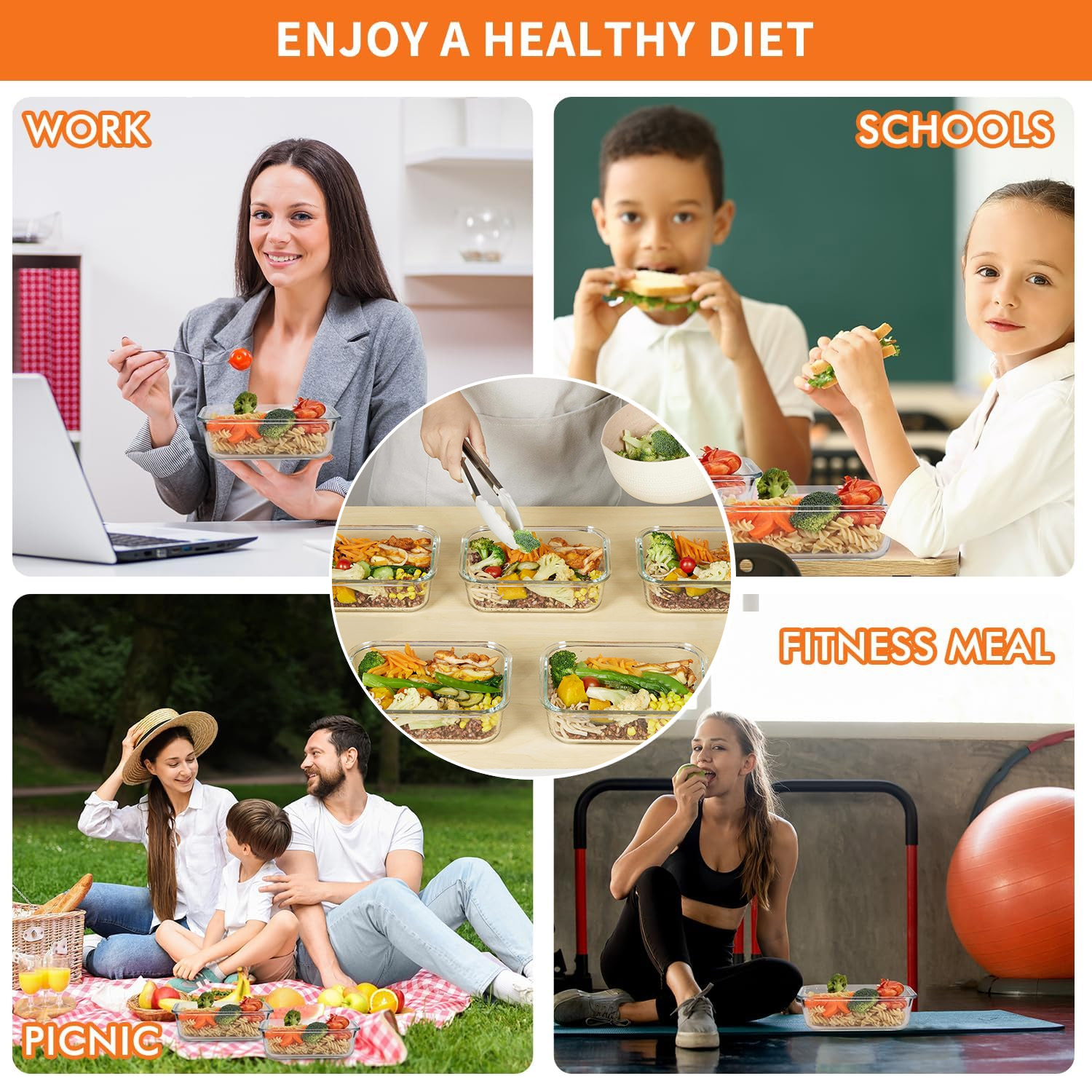 8-Pack Airtight Glass Food Sto - Glass Meal Prep Container のレビューと価格
