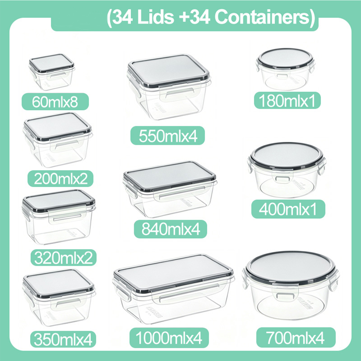 34PCS-Assorted Size Airtight F - Food Storage Meal Prep のレビューと価格